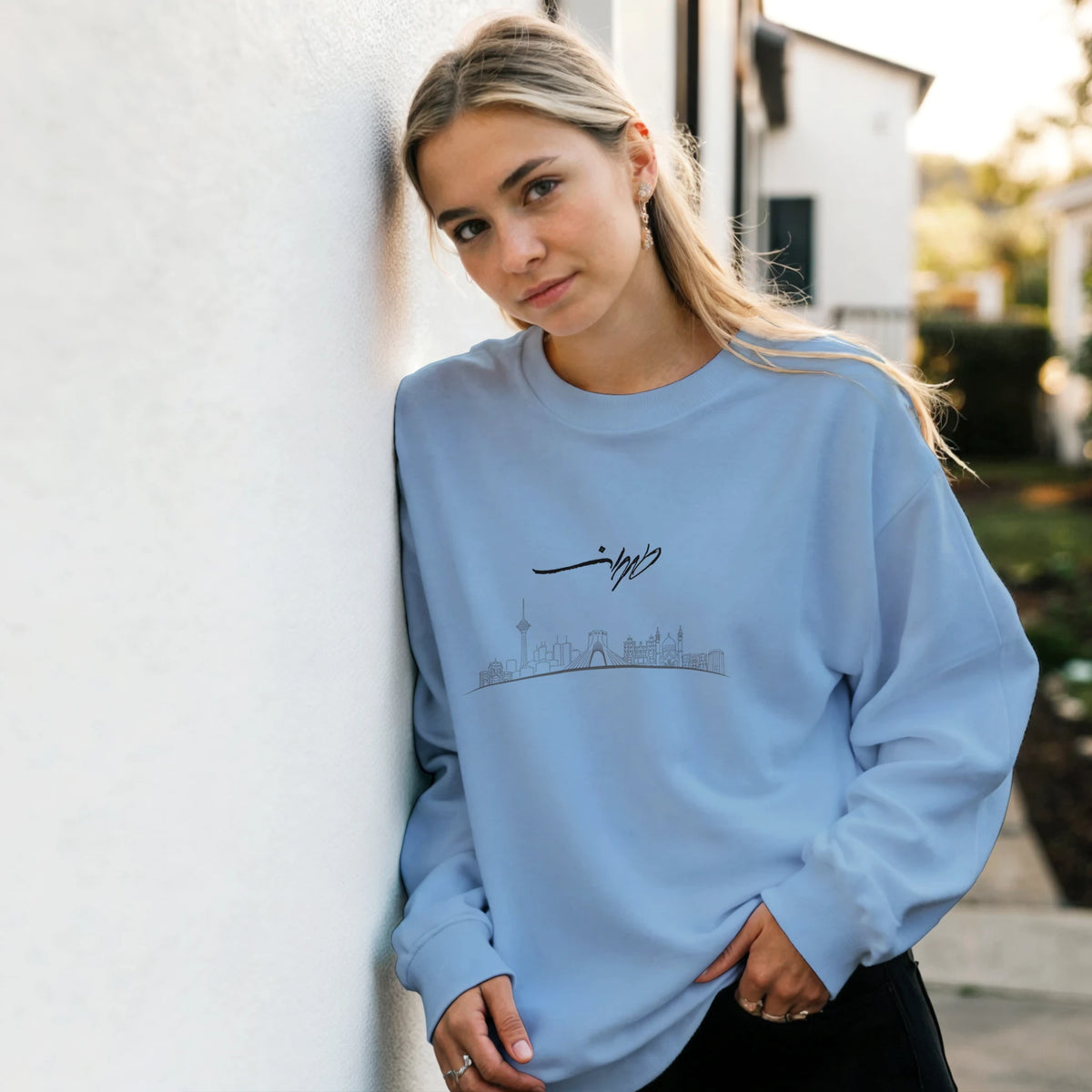 Tehran skyline sweatshirt with طهران calligraphy and Made in Iran stamp – LQQV