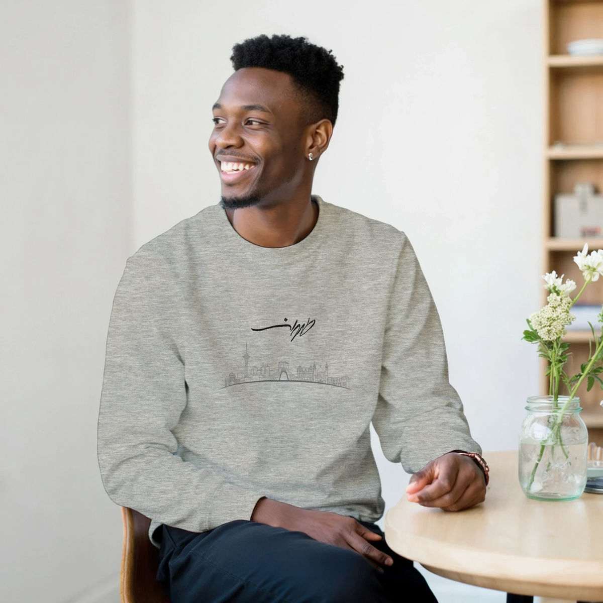 Tehran skyline sweatshirt with طهران calligraphy and Made in Iran stamp – LQQV